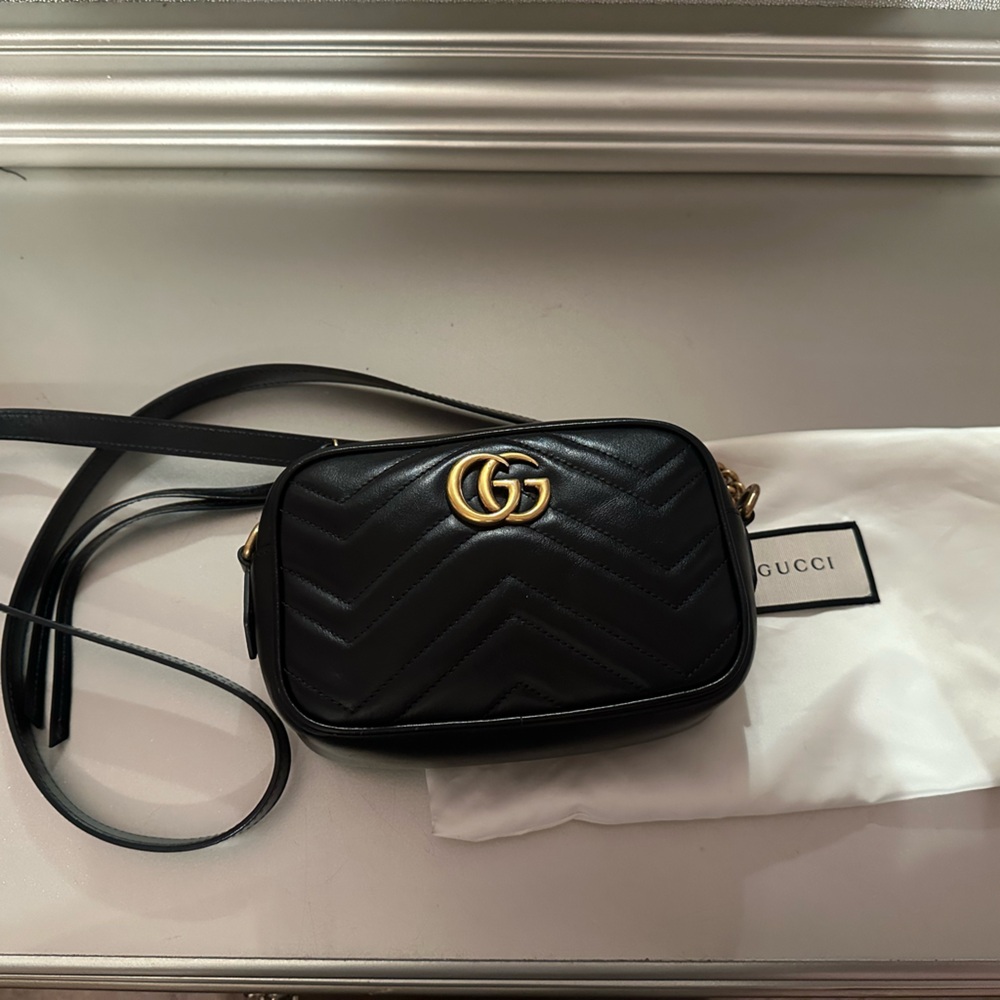 Gucci Marmont Mini Black Leather Crossbody Bag